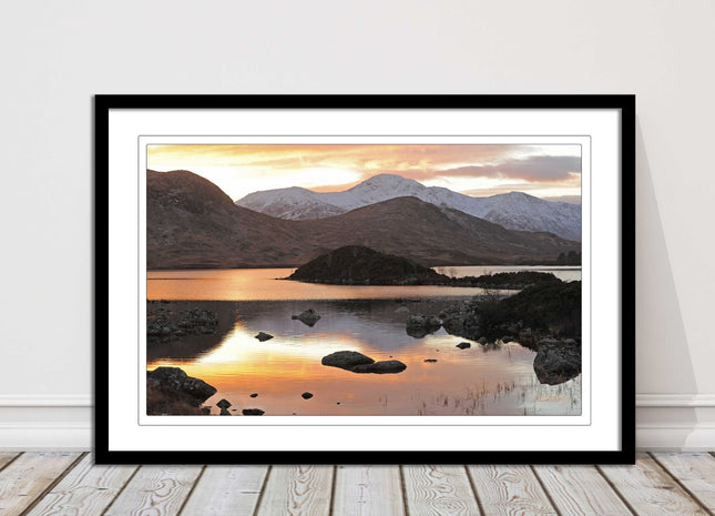 Scottish Highlands sunset. Rannoch Moor, near Loch Lomond. Framed picture print