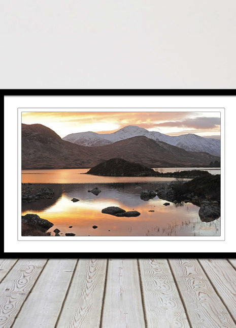 Scottish Highlands sunset. Rannoch Moor, near Loch Lomond. Framed picture print