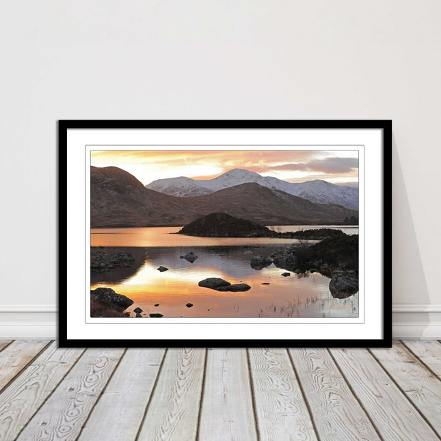 Scottish Highlands sunset. Rannoch Moor, near Loch Lomond. Framed picture print