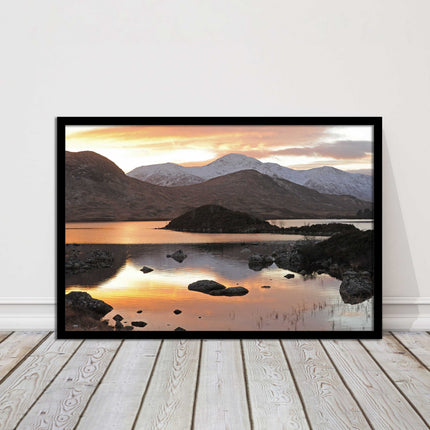 Scottish Highlands sunset. Rannoch Moor, near Loch Lomond. Framed picture print