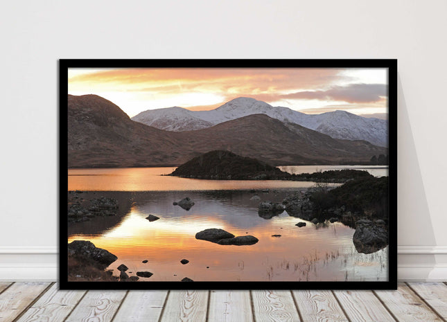 Scottish Highlands sunset. Rannoch Moor, near Loch Lomond. Framed picture print
