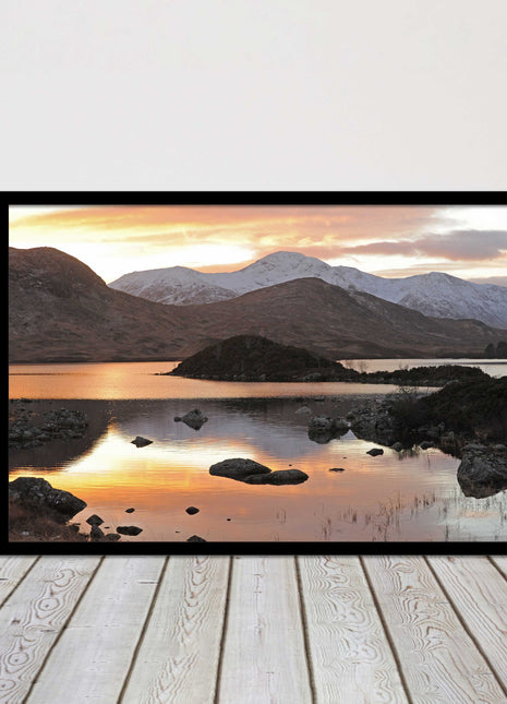 Scottish Highlands sunset. Rannoch Moor, near Loch Lomond. Framed picture print
