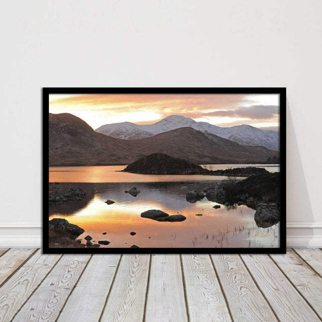 Scottish Highlands sunset. Rannoch Moor, near Loch Lomond. Framed picture print