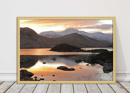 Scottish Highlands sunset. Rannoch Moor, near Loch Lomond. Framed picture print
