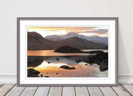 Scottish Highlands sunset. Rannoch Moor, near Loch Lomond. Framed picture print