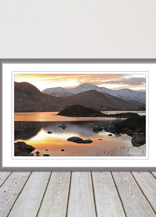 Scottish Highlands sunset. Rannoch Moor, near Loch Lomond. Framed picture print