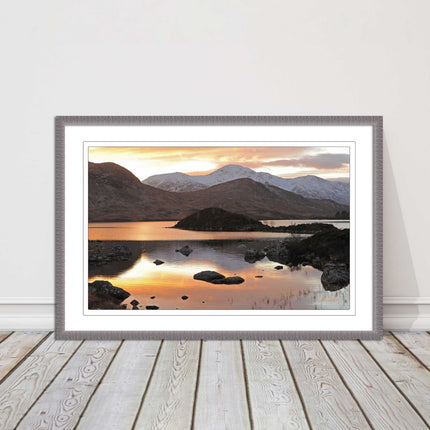 Scottish Highlands sunset. Rannoch Moor, near Loch Lomond. Framed picture print