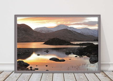 Scottish Highlands sunset. Rannoch Moor, near Loch Lomond. Framed picture print