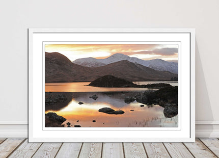Scottish Highlands sunset. Rannoch Moor, near Loch Lomond. Framed picture print