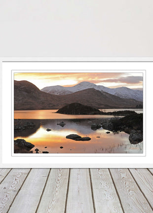 Scottish Highlands sunset. Rannoch Moor, near Loch Lomond. Framed picture print