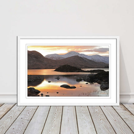 Scottish Highlands sunset. Rannoch Moor, near Loch Lomond. Framed picture print