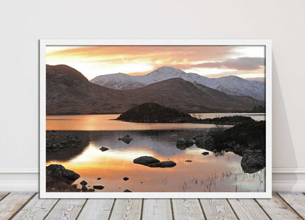 Scottish Highlands sunset. Rannoch Moor, near Loch Lomond. Framed picture print