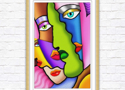 Art deco abstract faces. Modern artwork framed print choice on frames