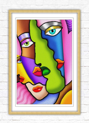 Art deco abstract faces. Modern artwork framed print choice on frames