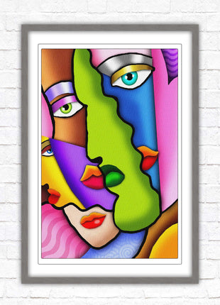 Art deco abstract faces. Modern artwork framed print choice on frames