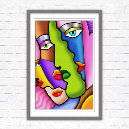 Art deco abstract faces. Modern artwork framed print choice on frames