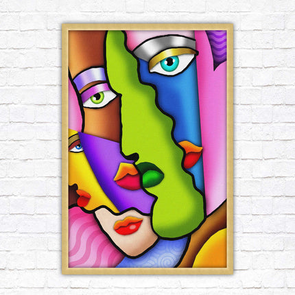 Art deco abstract faces. Modern artwork framed print choice on frames
