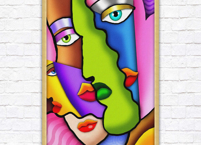 Art deco abstract faces. Modern artwork framed print choice on frames