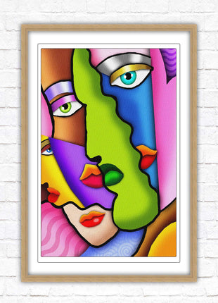 Art deco abstract faces. Modern artwork framed print choice on frames