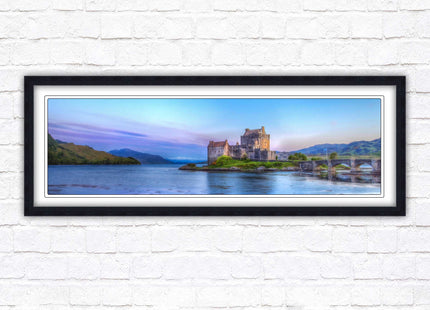 Scottish Highlands Castle. Panoramic framed picture print, Scotland mountains