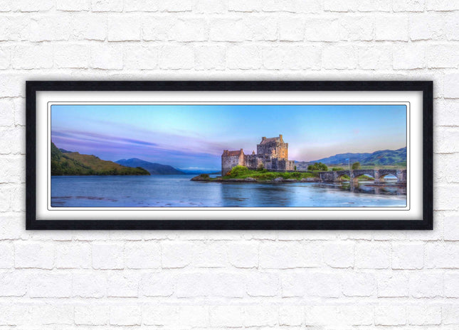 Scottish Highlands Castle. Panoramic framed picture print, Scotland mountains