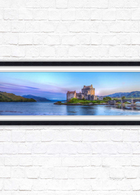 Scottish Highlands Castle. Panoramic framed picture print, Scotland mountains