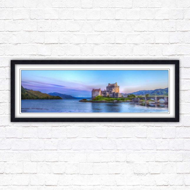 Scottish Highlands Castle. Panoramic framed picture print, Scotland mountains