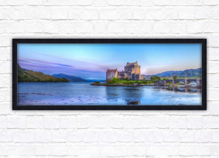 Scottish Highlands Castle. Panoramic framed picture print, Scotland mountains