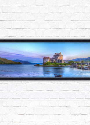 Scottish Highlands Castle. Panoramic framed picture print, Scotland mountains