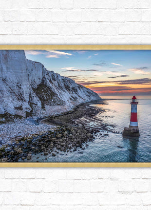 Sunrise at Beachy Head Lighthouse. Framed picture in a choice of styles.