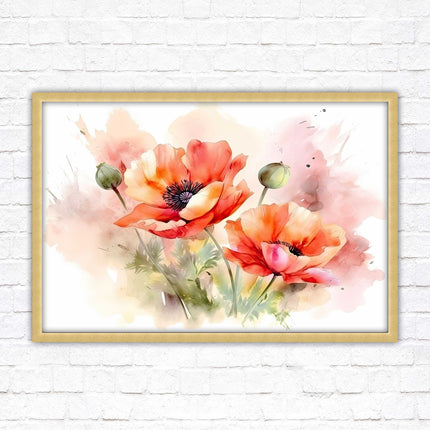 Poppies watercolour image. Framed picture print with choice of frame colours