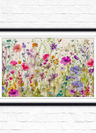 Wild flowers, bright summer colours. Framed picture with choice of frame colours