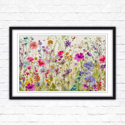Wild flowers, bright summer colours. Framed picture with choice of frame colours