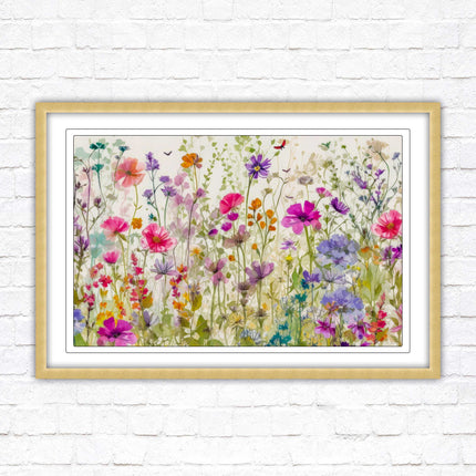Wild flowers, bright summer colours. Framed picture with choice of frame colours