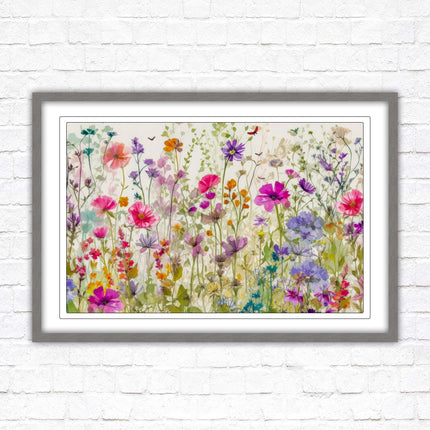 Wild flowers, bright summer colours. Framed picture with choice of frame colours