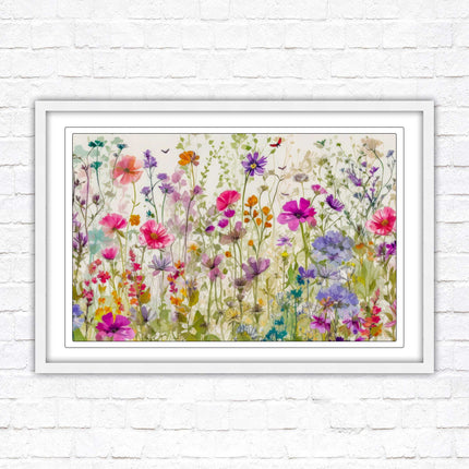 Wild flowers, bright summer colours. Framed picture with choice of frame colours