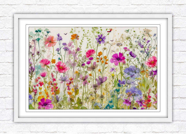 Wild flowers, bright summer colours. Framed picture with choice of frame colours