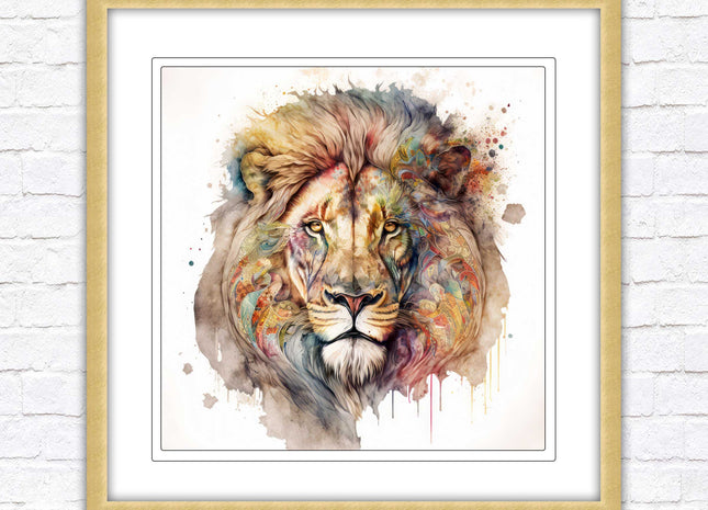 Lion colour splash art prined framed picture gold grey white black frames