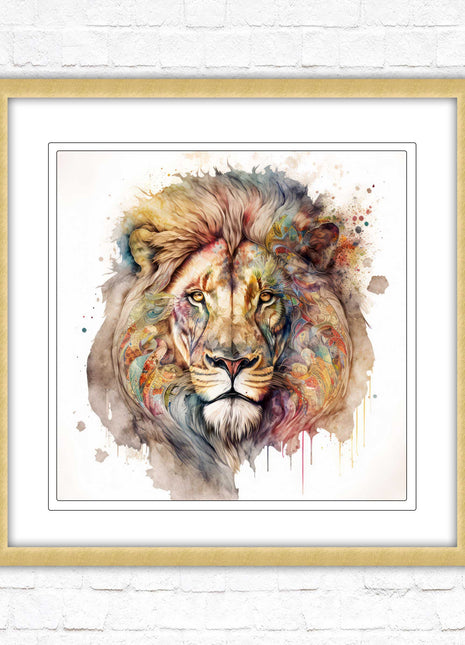 Lion colour splash art prined framed picture gold grey white black frames