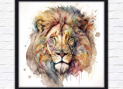 Lion colour splash art prined framed picture gold grey white black frames