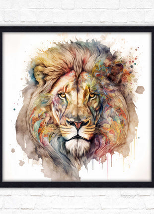 Lion colour splash art prined framed picture gold grey white black frames