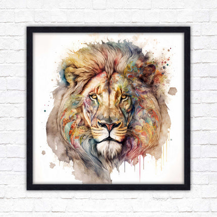 Lion colour splash art prined framed picture gold grey white black frames
