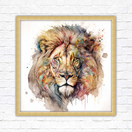 Lion colour splash art prined framed picture gold grey white black frames