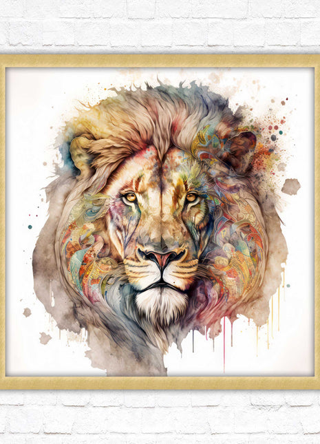 Lion colour splash art prined framed picture gold grey white black frames