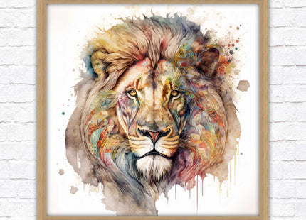 Lion colour splash art prined framed picture gold grey white black frames