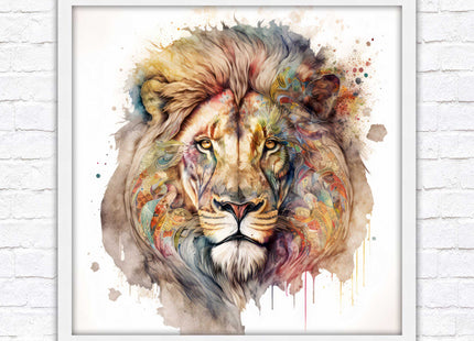 Lion colour splash art prined framed picture gold grey white black frames