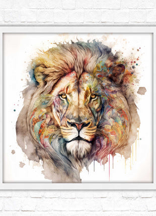 Lion colour splash art prined framed picture gold grey white black frames