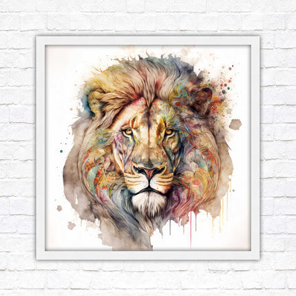 Lion colour splash art prined framed picture gold grey white black frames