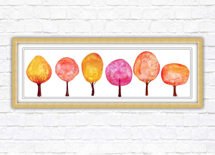 lolypop trees on a white background autumn colours framed picture print choice