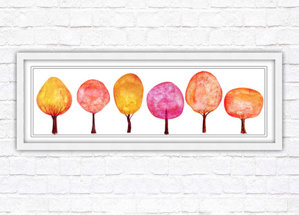 lolypop trees on a white background autumn colours framed picture print choice